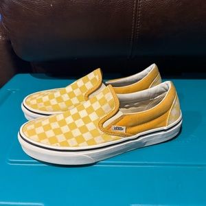 VANS yellow checkered slip on